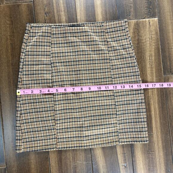 Hesperus S Plaid Tan Brown Houndstooth Mini Skirt Elastic Waist y2k Fall Preppy - Picture 3 of 9